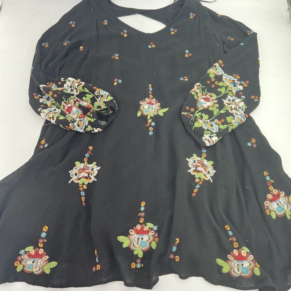 Free People Johnny Like Floral Long Sleeve Open Back Tunic Top Mini Dress Small